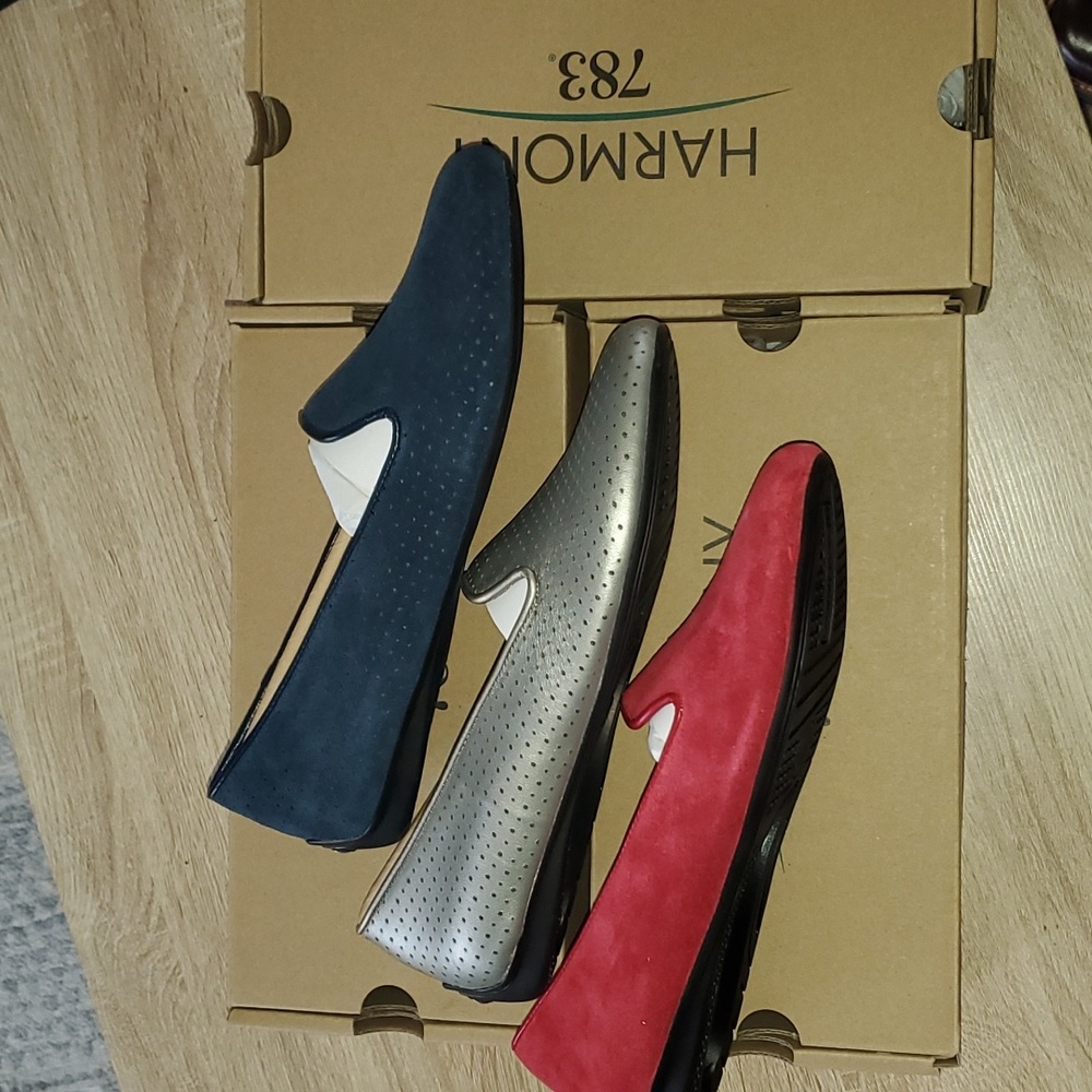 NWT Harmony 783 loafers. Red size8, silver size 8, navy 9. All 3 Pairs Incuded - Picture 2 of 8